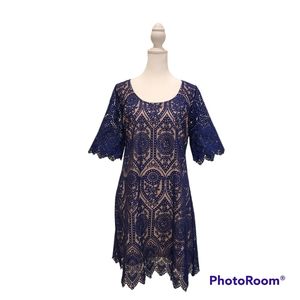 Round Neck A Line 1/2 Laced Sleeve by Tracy Reese, Navy Blue Size 12